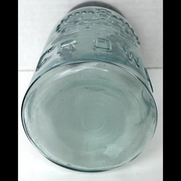 Antique CROWN Quart Aqua Blue Glass Canning Jar Zinc Ring Glass Lid Complete - Picture 10 of 14